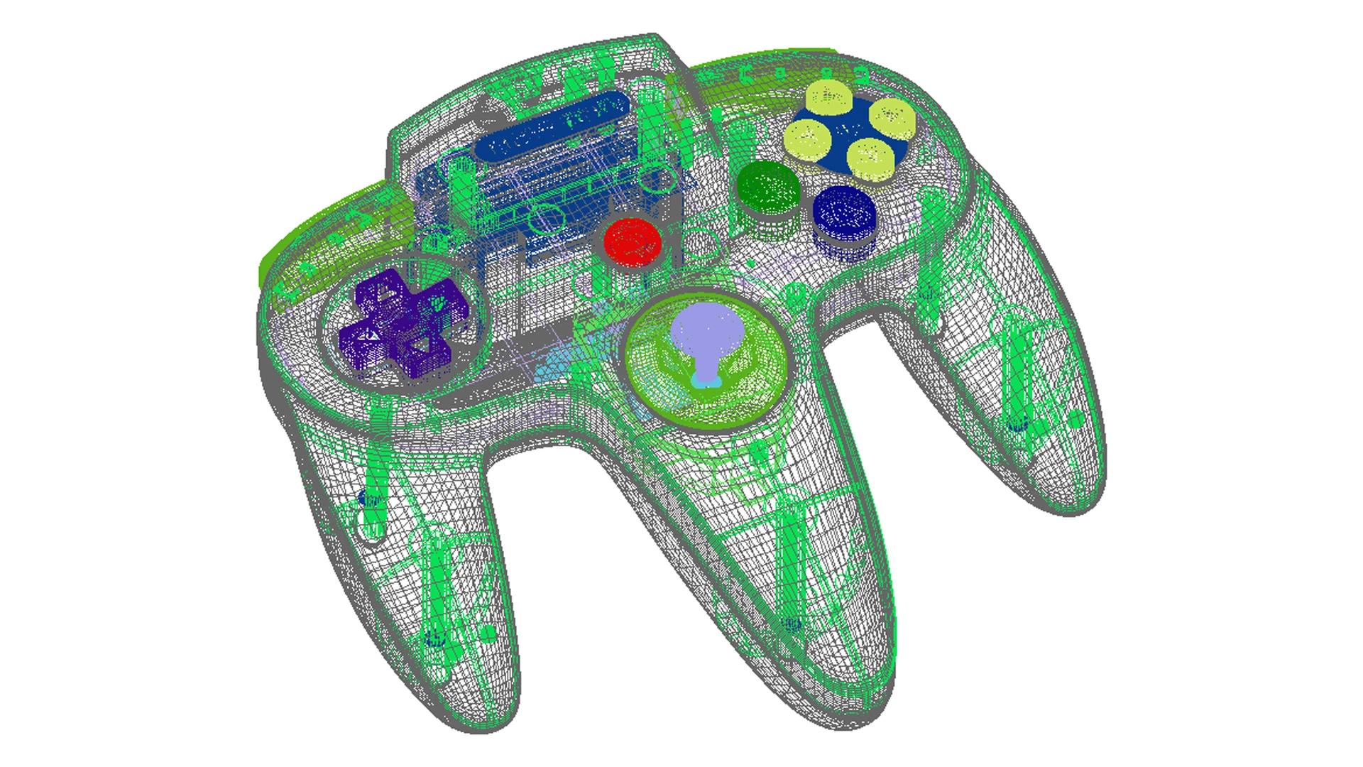 Nintendo 64 controller internal wireframe and modeled structure