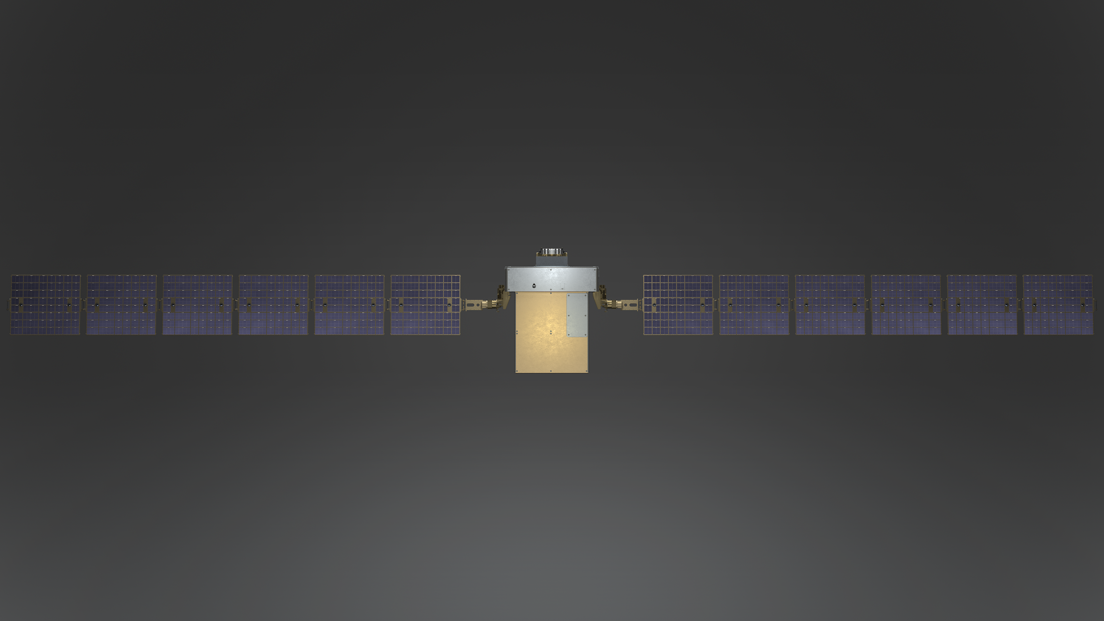 Front elevation of PIONEER with photovoltaic surfaces rotated toward camera